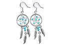 Handmade Silver Dreamcatcher Earrings with Genuine Turquoise, Coral, Onyx & Lapis Beads – Dangle Hook Design