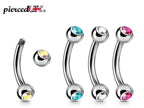 Double Jeweled Curved Barbell: Surgical Steel Piercing (18g-14g)