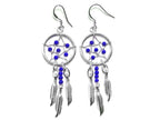 Handmade Silver Dreamcatcher Earrings with Genuine Turquoise, Coral, Onyx & Lapis Beads – Dangle Hook Design