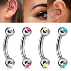 Double Jeweled Curved Barbell: Surgical Steel Piercing (18g-14g)