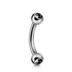 Double Jeweled Curved Barbell: Surgical Steel Piercing (18g-14g)
