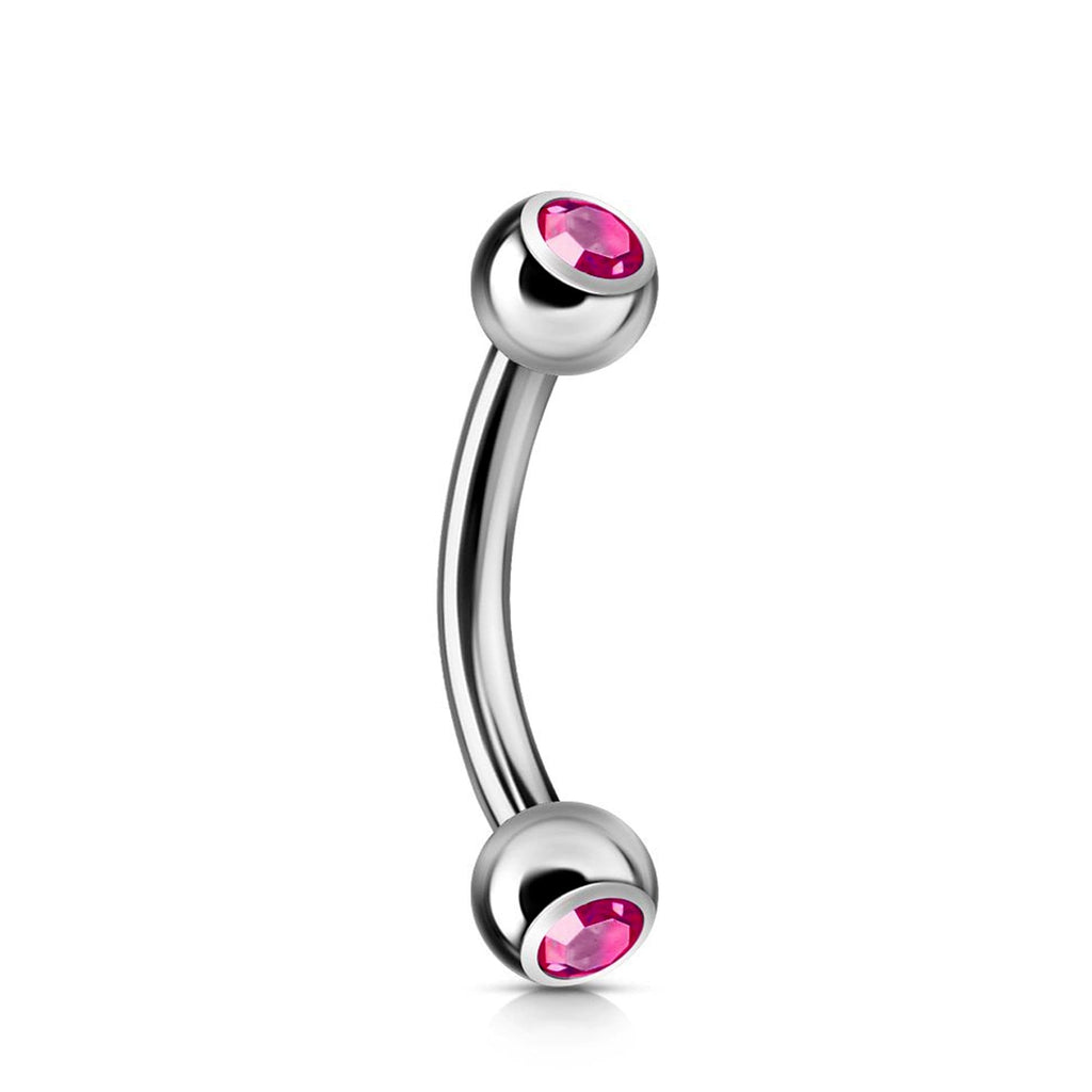 Double Jeweled Curved Barbell: Surgical Steel Piercing (18g-14g)
