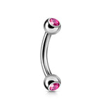Double Jeweled Curved Barbell: Surgical Steel Piercing (18g-14g)