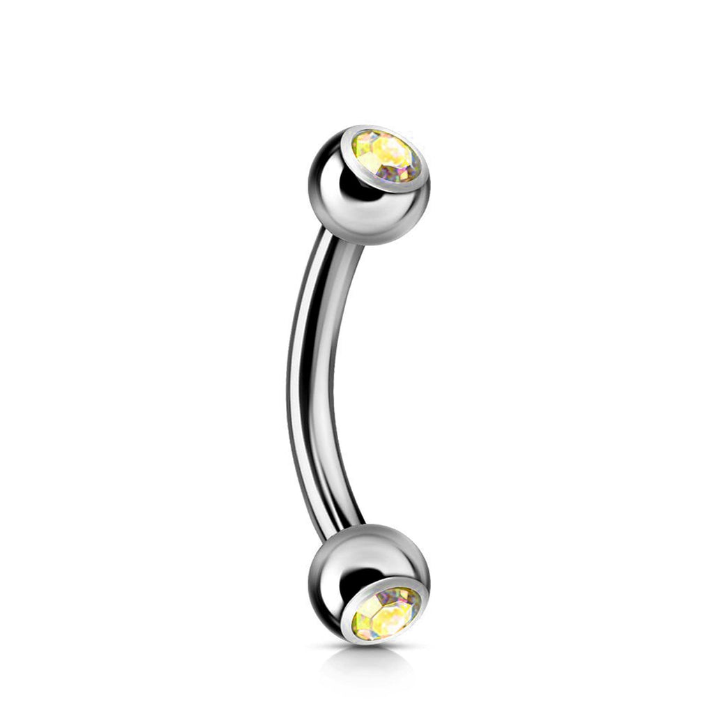 Double Jeweled Curved Barbell: Surgical Steel Piercing (18g-14g)