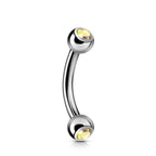 Double Jeweled Curved Barbell: Surgical Steel Piercing (18g-14g)