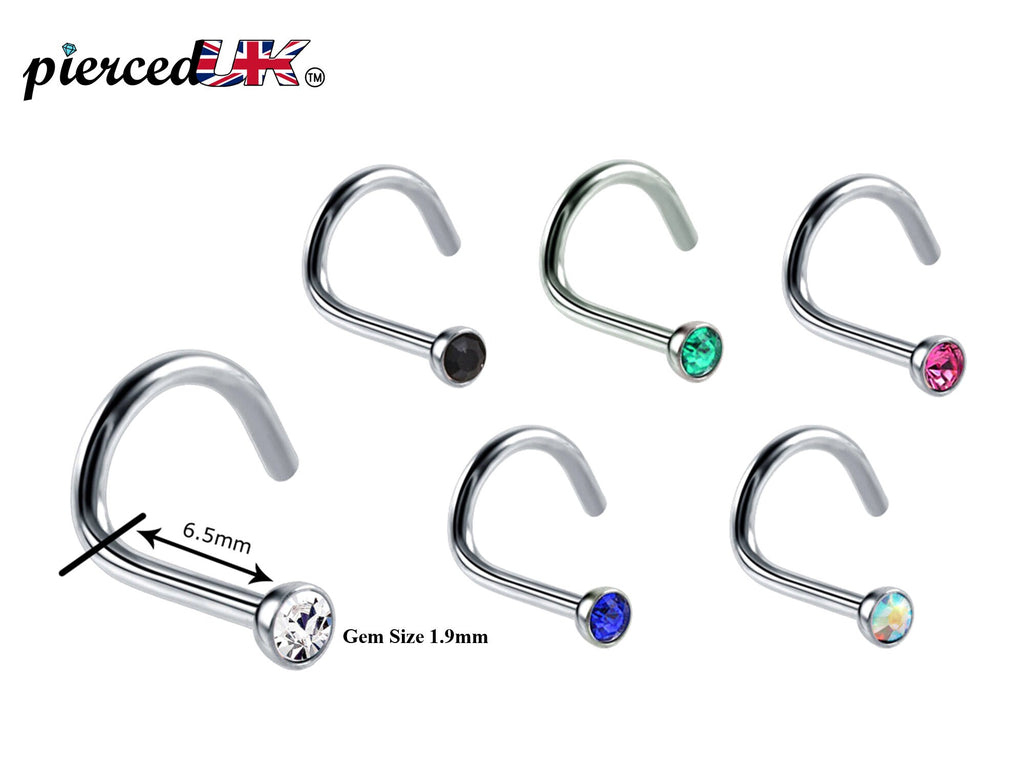 CZ Crystal Nose Stud: 18g Surgical Steel Nostril Screw Ring