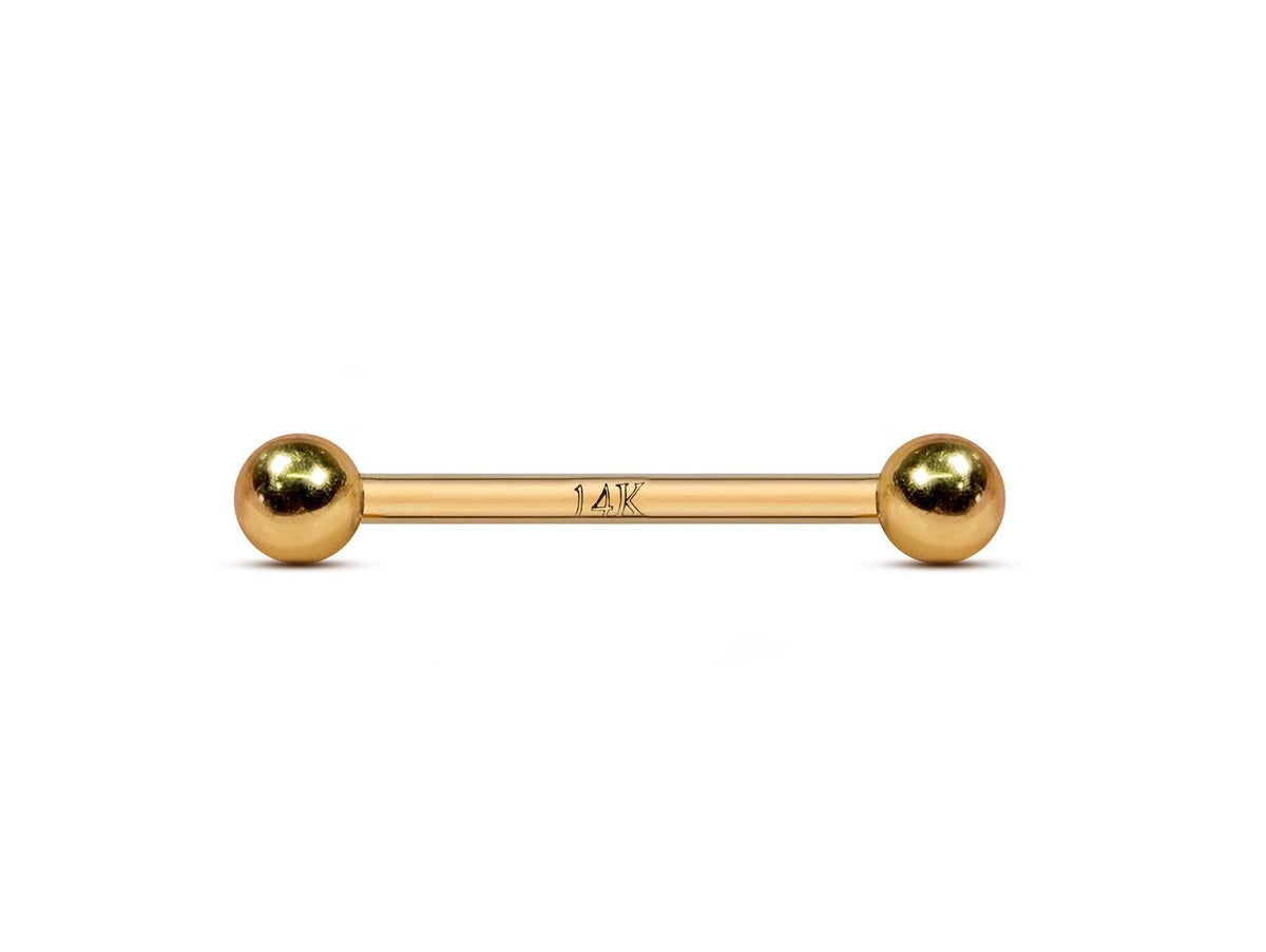 14K Gold Barbell Piercing: 18G 16G Cartilage, Tongue, Nipple Jewelry
