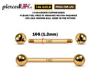 14K Gold Barbell Piercing: 18G 16G Cartilage, Tongue, Nipple Jewelry