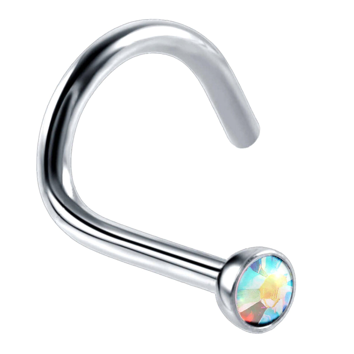 CZ Crystal Nose Stud: 18g Surgical Steel Nostril Screw Ring