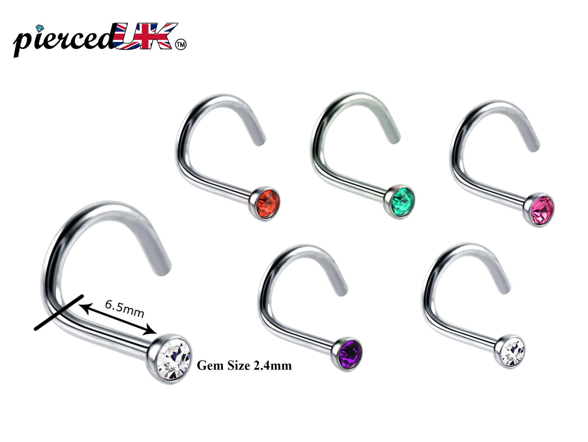 CZ Gem Nostril Screw: 16g Surgical Steel Nose Stud