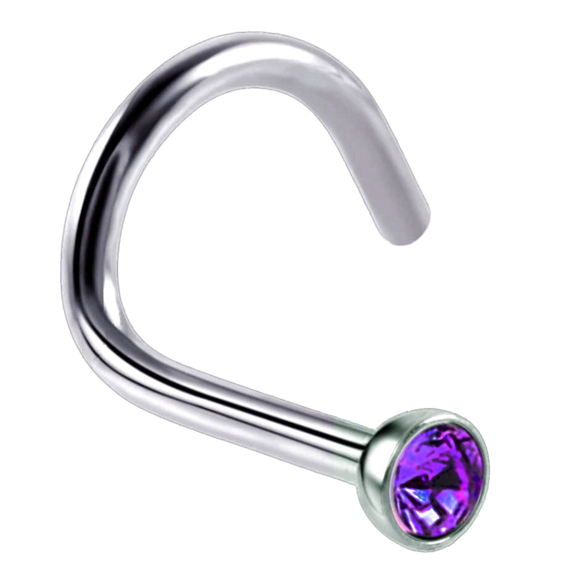 CZ Gem Nostril Screw: 16g Surgical Steel Nose Stud