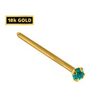 18K Solid Gold Nose Stud: Crystal Prong Set, 23g