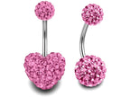 Crystal Glitter Ball Belly Ring: Surgical Steel Heart Navel Bar (2pcs)