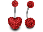 Crystal Glitter Ball Belly Ring: Surgical Steel Heart Navel Bar (2pcs)
