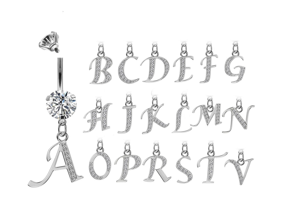 Initial Belly Ring: Sterling Silver Alphabet Dangle, Internally Threaded