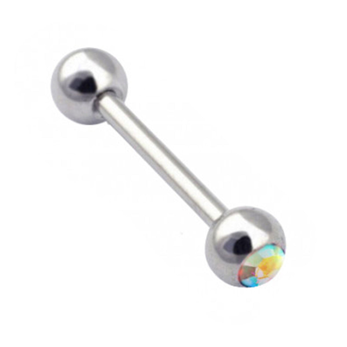 Titanium Barbell Piercing with Single Gem Balls: 14g-18g, 6mm-24mm