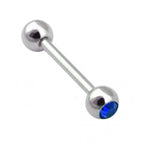 Titanium Barbell Piercing with Single Gem Balls: 14g-18g, 6mm-24mm