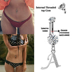 Initial Belly Ring: Sterling Silver Alphabet Dangle, Internally Threaded