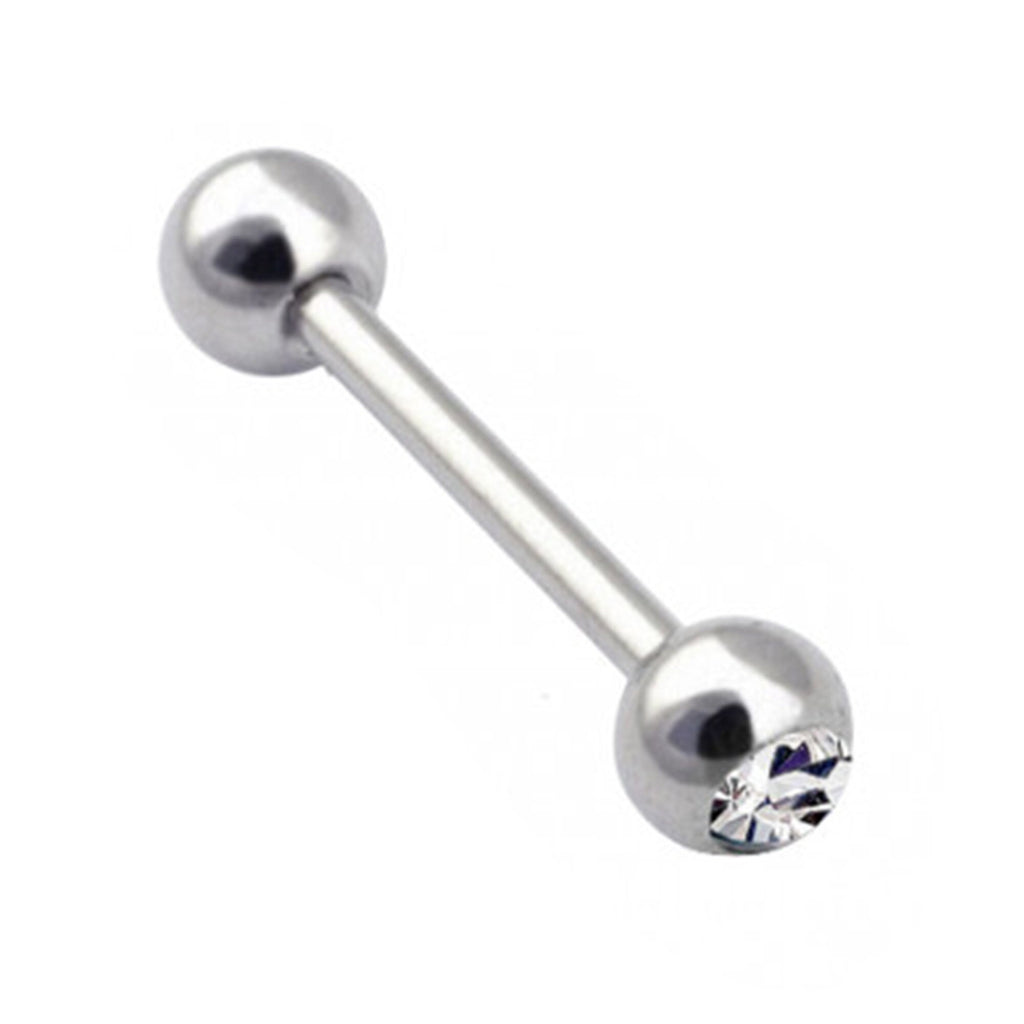 Titanium Barbell Piercing with Single Gem Balls: 14g-18g, 6mm-24mm