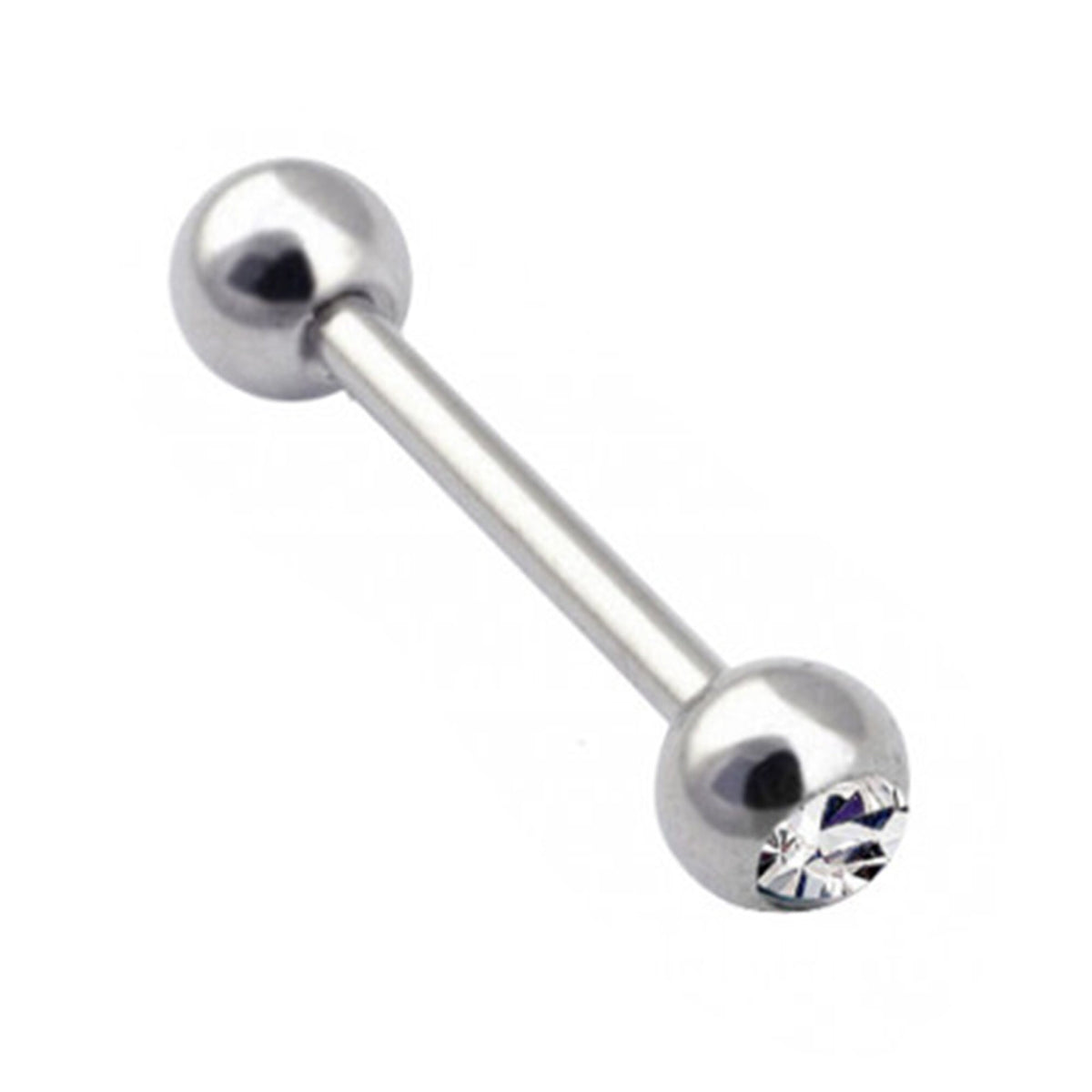 Titanium Barbell Piercing with Single Gem Balls: 14g-18g, 6mm-24mm