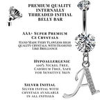 Initial Belly Ring: Sterling Silver Alphabet Dangle, Internally Threaded
