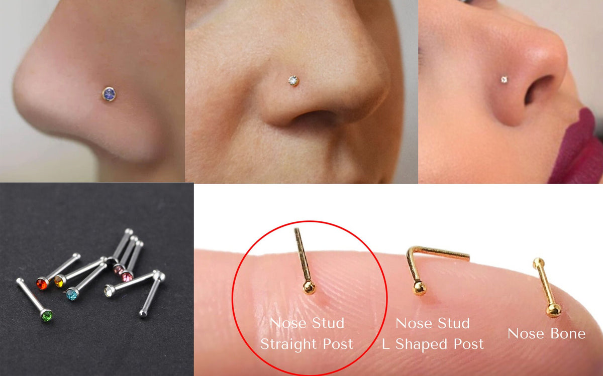 Titanium Nose Bone Stud: Bezel CZ Crystal Nose Piercing (24g 20g 18g)