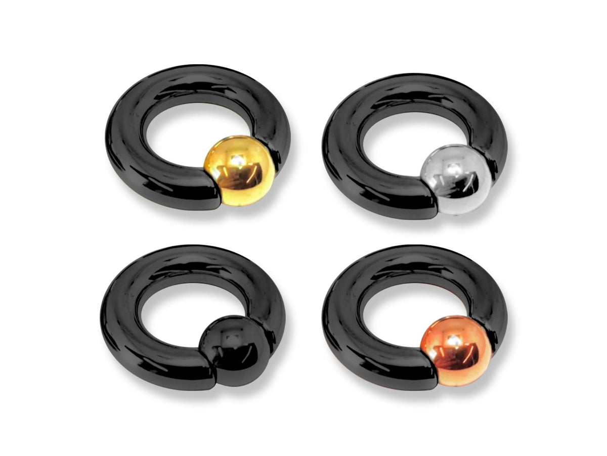 14K Gold, Black Titanium Prince Albert Ring: Captive Bead Hoop, 2ga-00ga