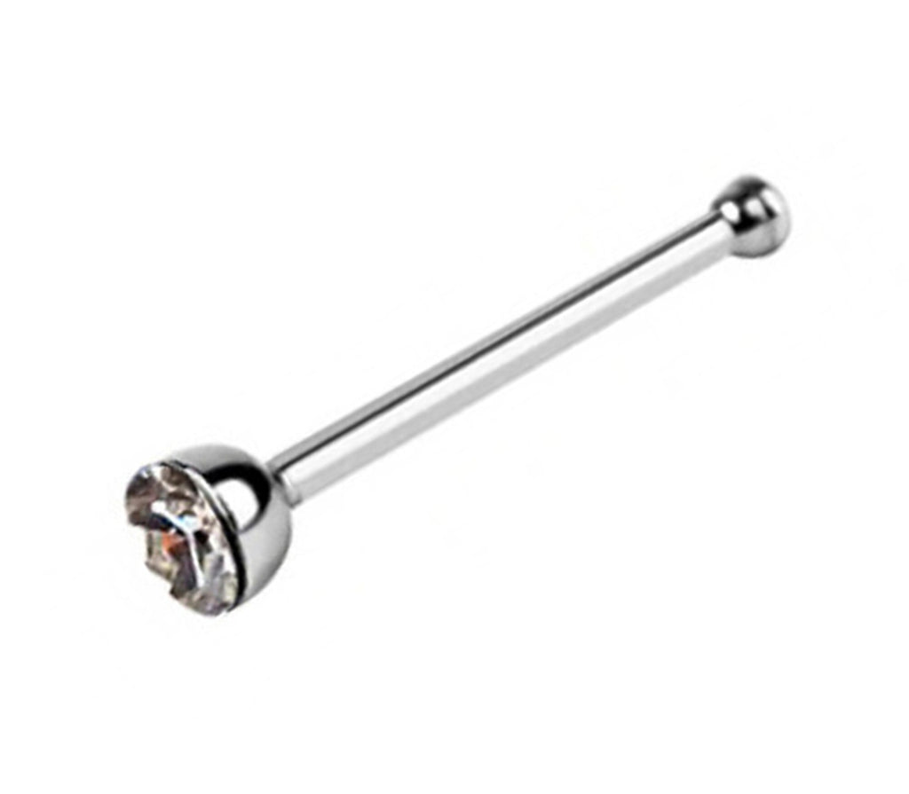 Titanium Nose Bone Stud: Bezel CZ Crystal Nose Piercing (24g 20g 18g)