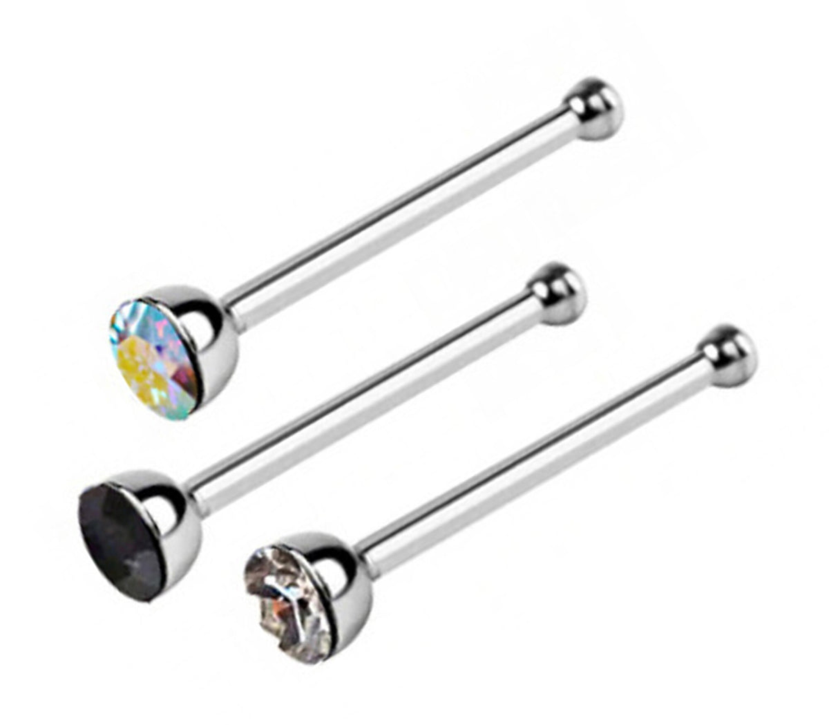 Titanium Nose Bone Stud: Bezel CZ Crystal Nose Piercing (24g 20g 18g)