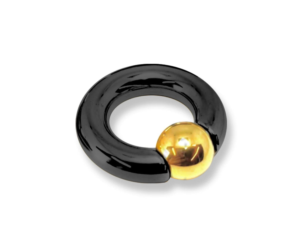 14K Gold, Black Titanium Prince Albert Ring: Captive Bead Hoop, 2ga-00ga