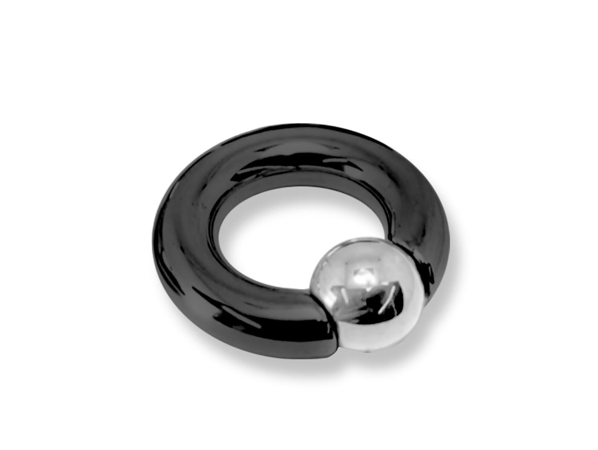 14K Gold, Black Titanium Prince Albert Ring: Captive Bead Hoop, 2ga-00ga