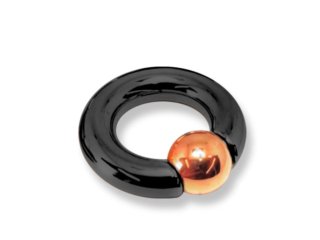 14K Gold, Black Titanium Prince Albert Ring: Captive Bead Hoop, 2ga-00ga