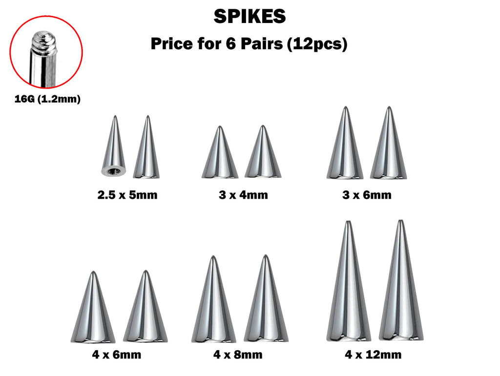 Titanium Spike Piercing: 16g/14g Threaded Cone Replacement