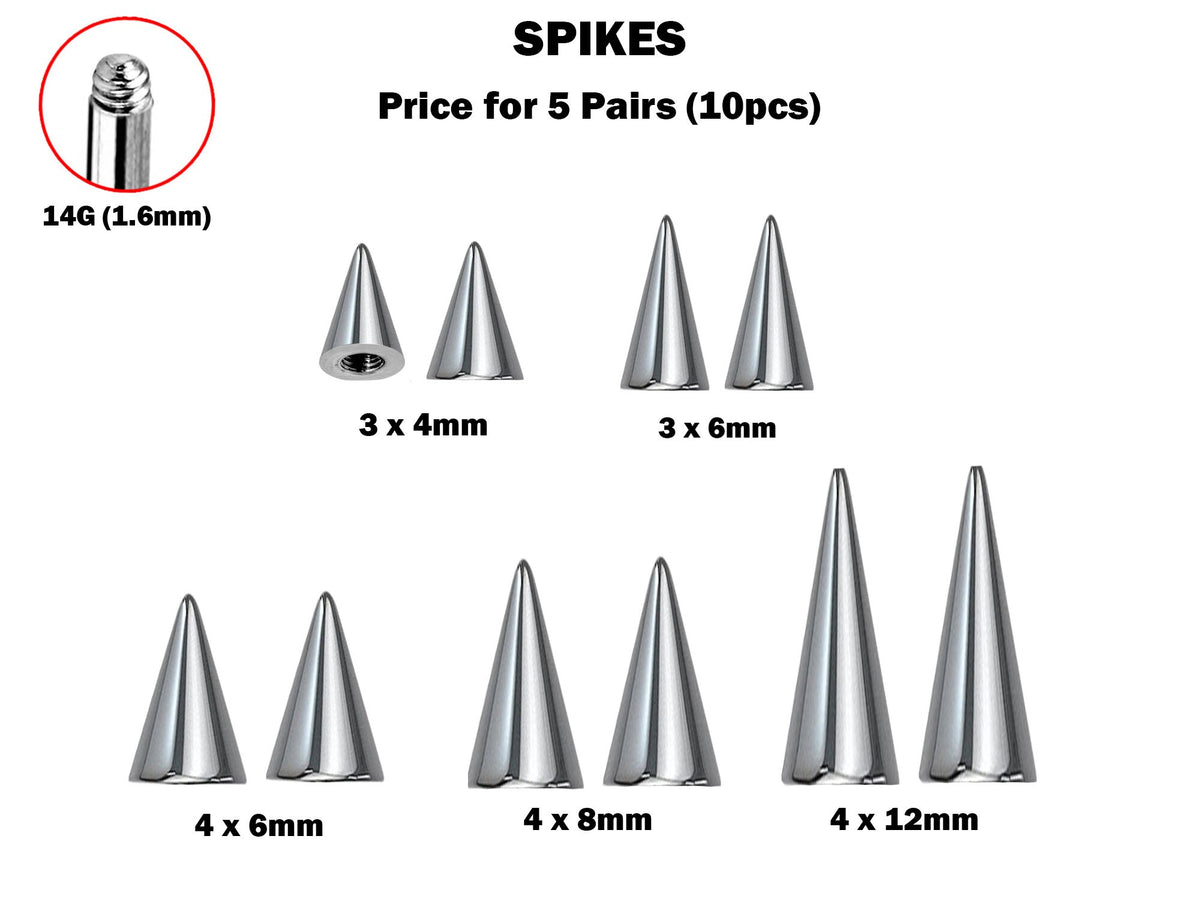 Titanium Spike Piercing: 16g/14g Threaded Cone Replacement
