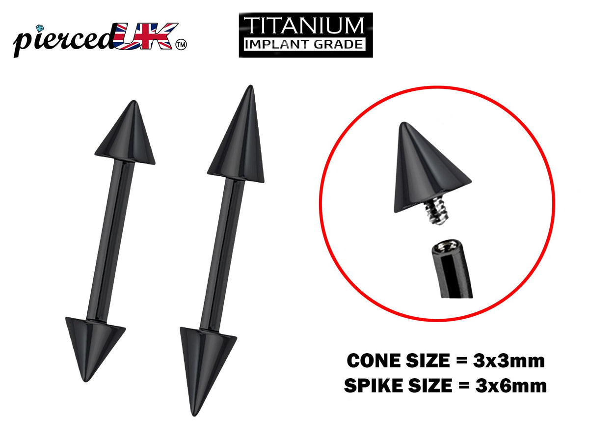 Black Titanium Spike Barbell: Internally Threaded Cartilage Piercing (16G 14G)