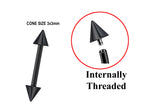 Black Titanium Spike Barbell: Internally Threaded Cartilage Piercing (16G 14G)