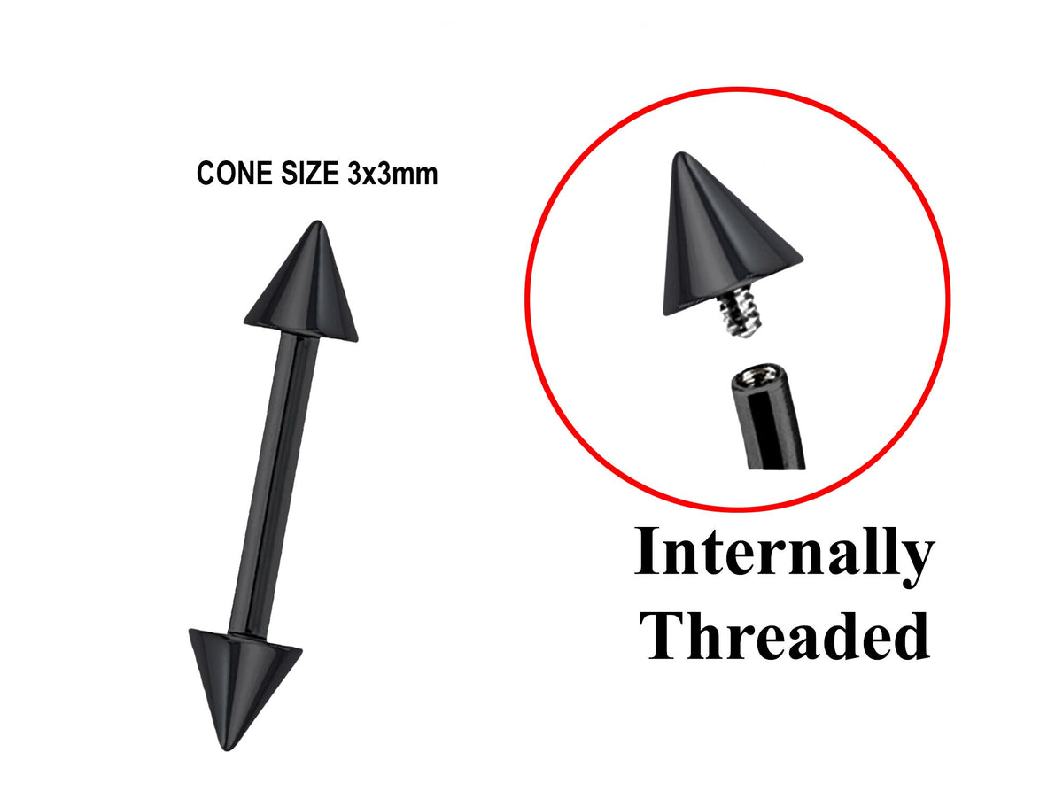 Black Titanium Spike Barbell: Internally Threaded Cartilage Piercing (16G 14G)