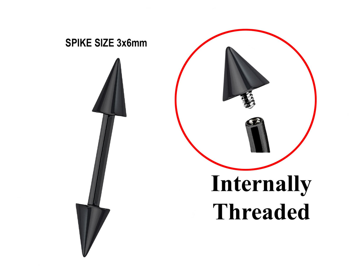 Black Titanium Spike Barbell: Internally Threaded Cartilage Piercing (16G 14G)