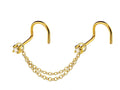 14K Gold Nasallang Piercing: Crystal Nose Stud Chain (20-60mm)