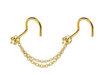 14K Gold Nasallang Piercing: Crystal Nose Stud Chain (20-60mm)