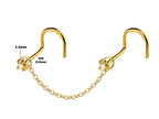 14K Gold Nasallang Piercing: Crystal Nose Stud Chain (20-60mm)
