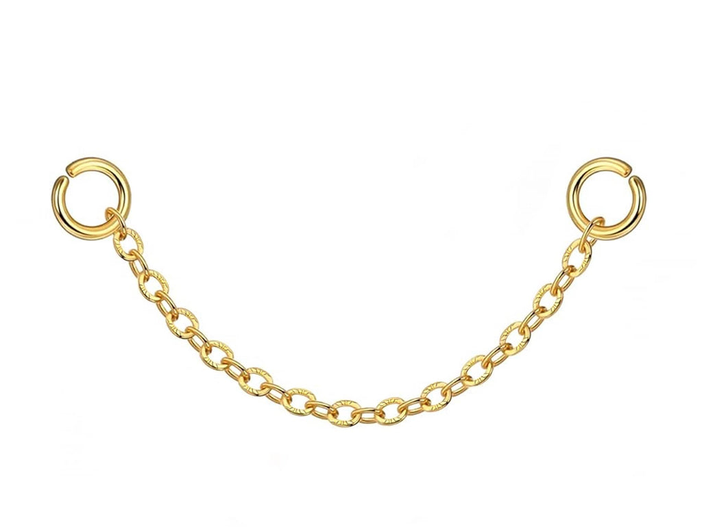 14K Gold Nasallang Piercing: Crystal Nose Stud Chain (20-60mm)