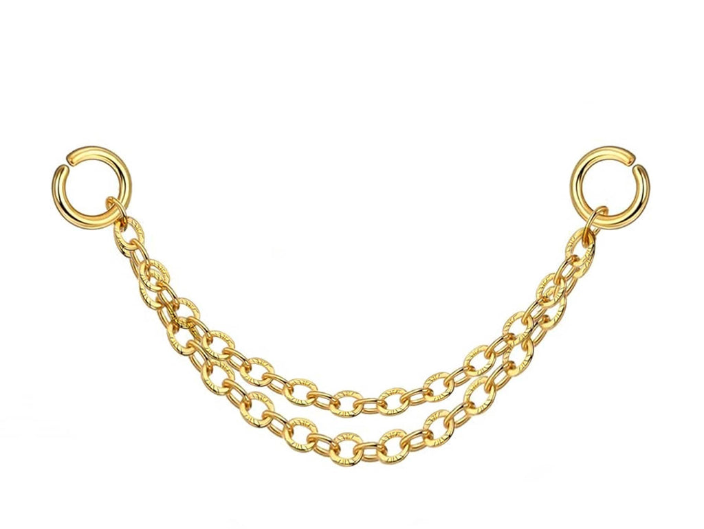 14K Gold Nasallang Piercing: Crystal Nose Stud Chain (20-60mm)