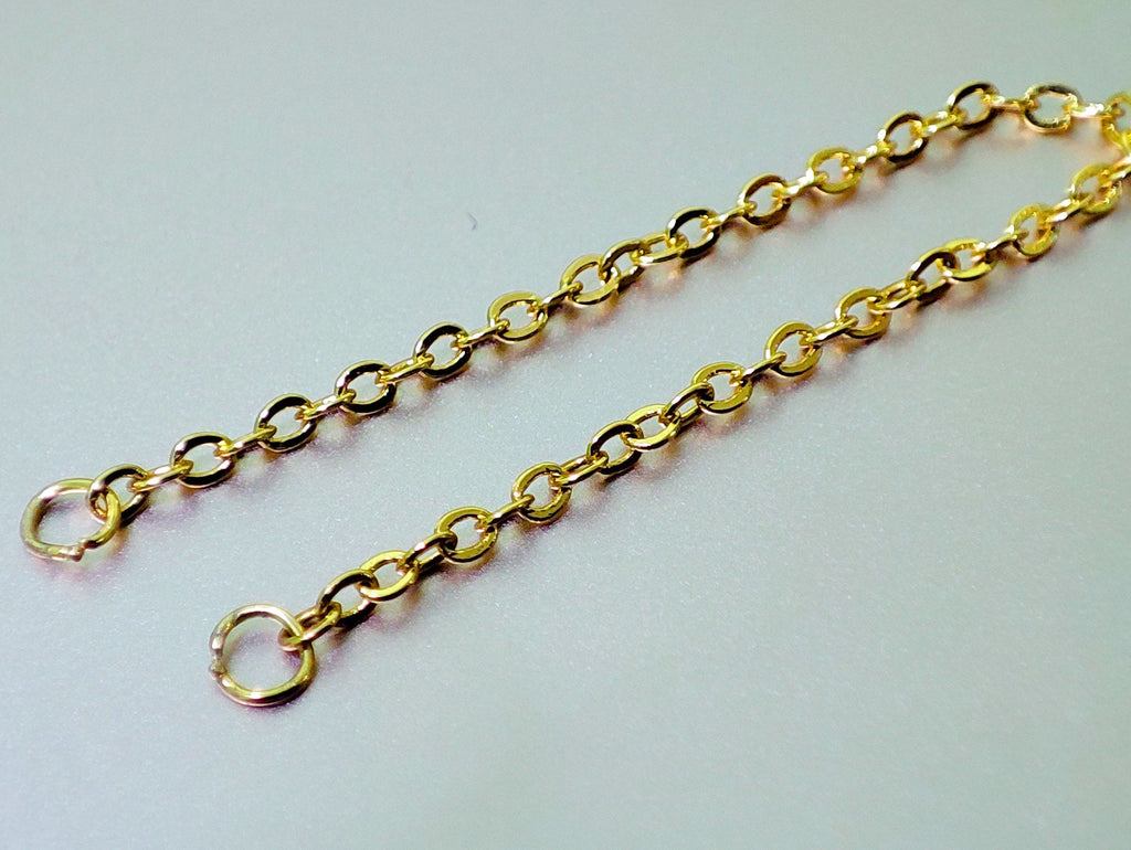 14K Gold Nasallang Piercing: Crystal Nose Stud Chain (20-60mm)