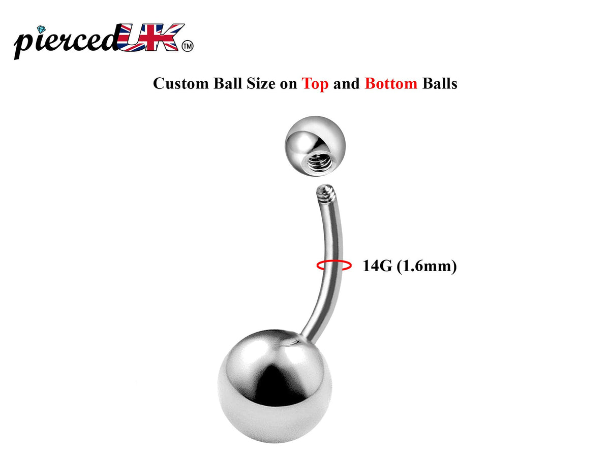 Surgical Steel Belly Bar: 14g Curved Barbell with Custom Ball
