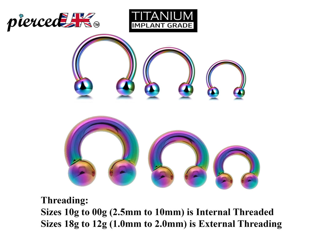 Rainbow Titanium Horseshoe: Septum Ring, Nose Piercing (6mm to 19mm)