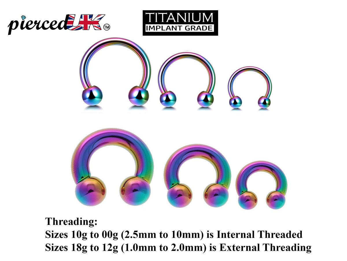 Rainbow Titanium Horseshoe: Septum Ring, Nose Piercing (6mm to 19mm)
