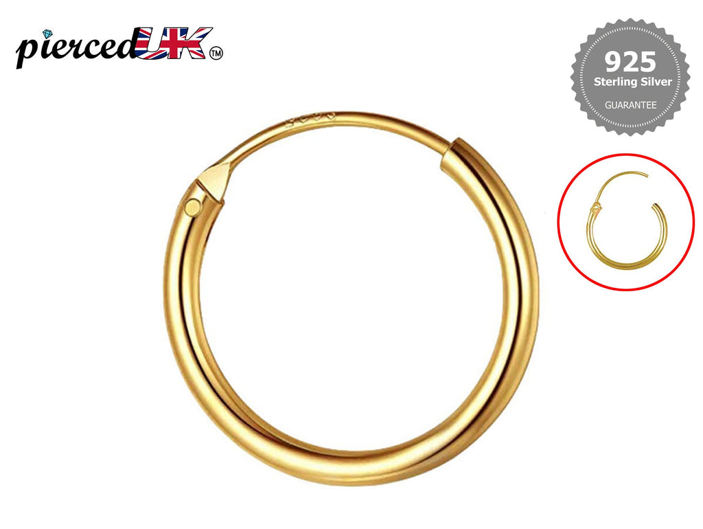 18K Gold Plated Hoop Earrings: Sterling Silver, Hand Polished (8mm-60mm)