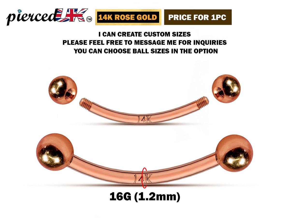 14K Rose Gold Curved Barbell: 16G Vertical Labret Piercing