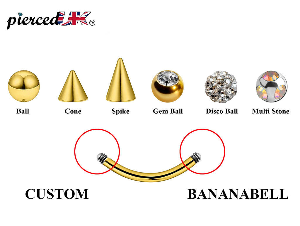 Gold Curved Barbell: Surgical Steel Eyebrow, Daith, Vertical Labret Piercing